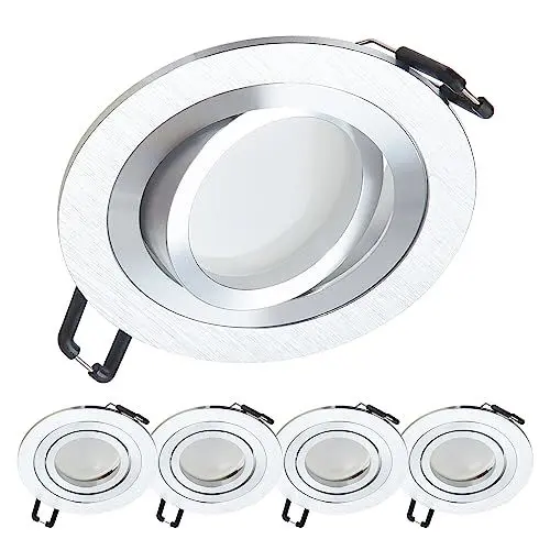 Produktbild: YanFeiYit 5er Set LED Einbaustrahler in Silber gebürstet rund incl. 5x 5 Watt 3000K warmweiß 230V dimmbar GU10 LED Modul, Einbauleuchte, Deckenspots, Einbauspots, Deckenleuchte (Warmweiß 3000K)