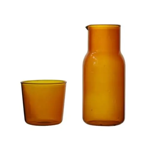 Produktbild: YANFJHV 1 Set Nachttisch-Wasserkaraffe aus Glas, Nachttisch-Karaffe mit Becher, Glas-Set, Mundwasserflasche aus Glas für Badezimmer Mineralwasser 24er Pack (Coffee, One Size)