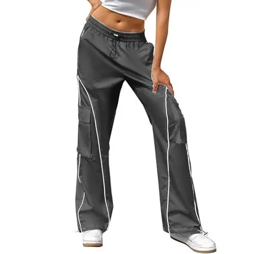 Produktbild: YANFJHV Damen-Sportmode, elastische, hoch taillierte, Weite Freizeithose mit Taschen Bunte Hosen Damen Große Größen (Grey, XL)
