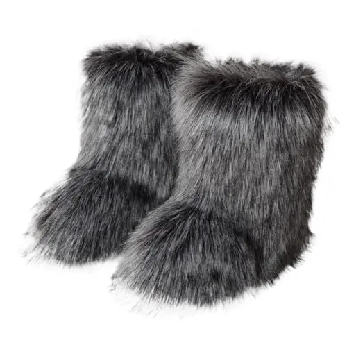 Produktbild: YANFJHV Damen-Winterstiefel mit flachem Absatz, hoch oben, warme Winterstiefel, tiefer Mund, runder, mittellange Ärmel, künstliche Schneestiefel, weiblich Ledersohlen Für Schuhe Damen (Dark Gray, 40)