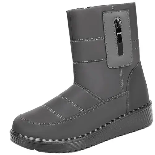 Produktbild: YANFJHV Damen Winter Warm halten Plüsch Drucke Flache Runde Zehe Faul Schuhe Schneestiefel Schuhe Damen Sneaker High (Grey, 39)