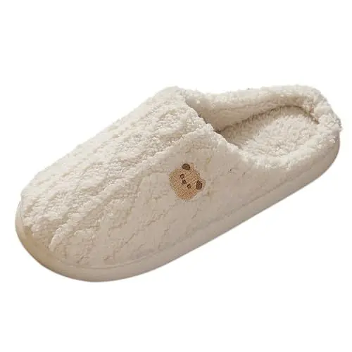 Produktbild: YANFJHV Damen und Herren Frühling und Winter Zuhause Innen Niedlich Rutschfest Leise Warm Geschlossene Zehen Plaid Plüsch Paar Baumwollpantoffeln Atmungsaktive Schuhe Damen Schwarz (White, 44)