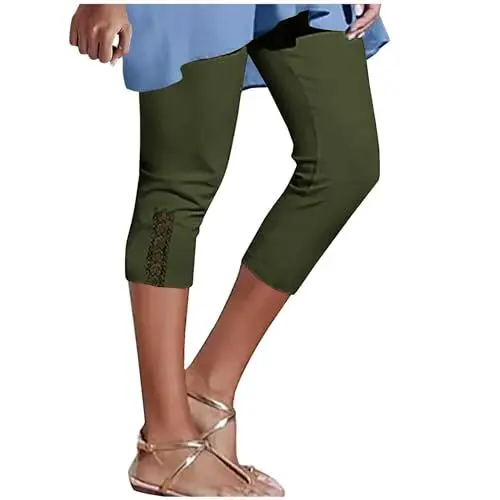 Produktbild: YANFJHV Einfarbige elastische Taille für Damen, modische Spitze, hohe elastische Hose, Kurze Hose, Leggings, Yogahose, Capri-Leggings Zweireihiger Kombinierter Schuhschrank Aus 9-Fach (Green, L)