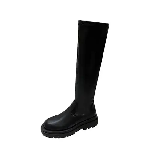 Produktbild: YANFJHV --Halbstiefel mit runder Zehenpartie und einfarbiger Plateausohle Blau Damen Schuhe (Black, 43)