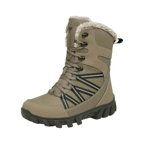 Produktbild: YANFJHV Herren-Schneestiefel, gepolstert, verdickt, rutschfest, warm, für den Winter, Herrenstiefel, Outdoor, Nordosten, hohe Baumwollschuhe Hohe Schuhe Herren 43 (Brown, 44)