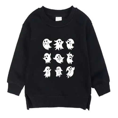 Produktbild: YANFJHV Jungs Mode mit Halloween-Print und Langen Ärmeln für Mädchen mit überschnittener Schulter (D, 5-6 Years)