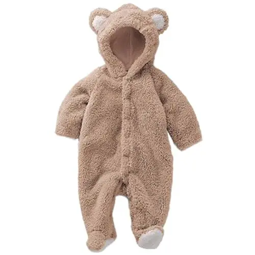 Produktbild: YANFJHV Kinderbadeanzüge Und Winter Korallen Samt Mit Kapuze Langarm Krabbelanzug Baby (Brown, 12 Months)