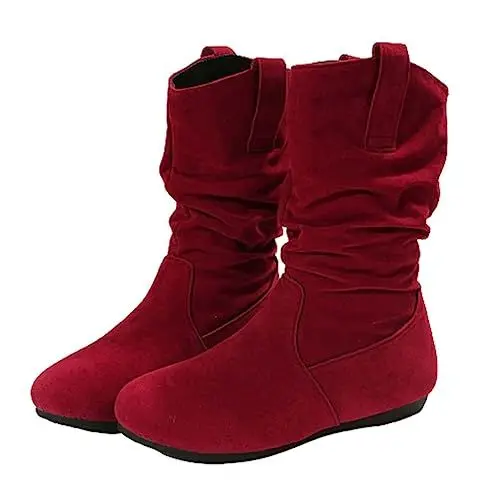 Produktbild: YANFJHV Modische Damen-Stiefel aus einfarbigem mit Schleife hinten und klobigem Absatz Mädchen Gr. 32 (Red, 39)