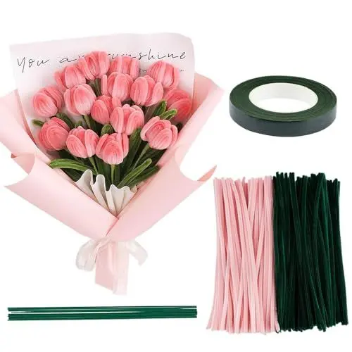 Produktbild: YANGUN 200 Stück Blumenstrauß Pfeifenreiniger, Grün Rosa Pfeifenreiniger, Rosa Grün Pfeifenputzer, Pfeifenreiniger, Pfeifenputzer, Chenilledraht, Basteln Pipe Cleaners, Pfeiffenputzerdraht