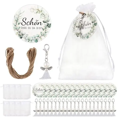 Produktbild: YANGUN 30 Sets Schutzengel Anhänger, Gastgeschenke Taufe Hochzeit mit Organza Tasche und Kraftpapier Anhänger (Art Deco)