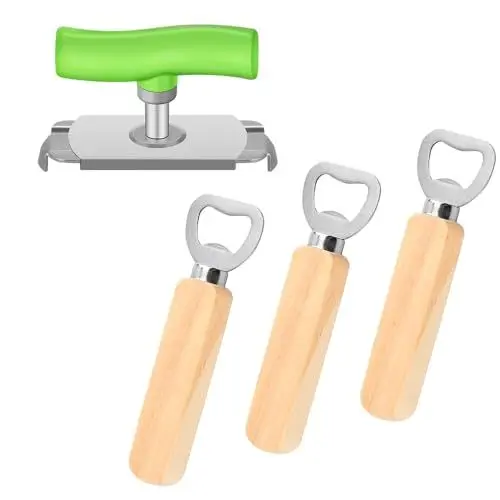 Produktbild: YANGUN 3 Stück Flaschenöffner Holz,Personalisierter Flaschenöffner mit Holzgriff und 1 Stück Effortless Arthritis Jar Opener, Arbeitssparender Dosenöffner für Familie Picknick Geschäft (Grün)