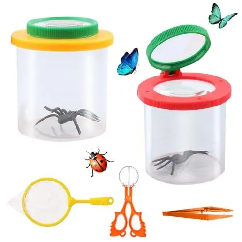 Produktbild: YANGUN Becherlupen Für Kinder Set, Becherlupe Lupendose, Lupenbecher Kinder Mit Kunststoff-Kugelpinzette, Schmetterlingsnetz, Qualitätspinzette für Kinder Wissenschaft Outdoor Natur Erkundung