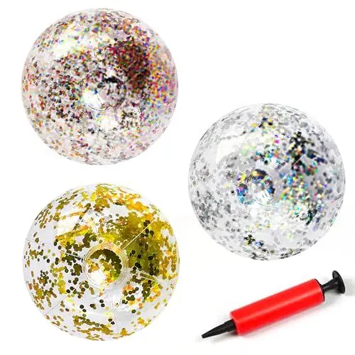 Produktbild: YANGUN Aufblasbare Glitter Wasserbälle, 3 Stück 40Cm Wasserball Aufblasbar, Inflatable Beach Ball, Inflatable Ball Wasserbälle, Strandball, für Den Sommer Im Freien Pool Spielen Partei Dekorationen