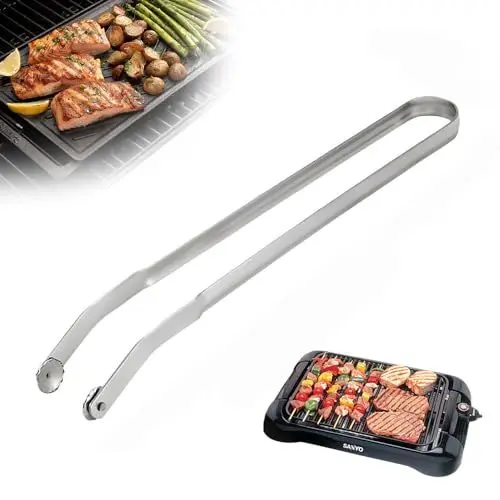 Produktbild: YANGUN BBQ Grillzange Drehbar, 38 cm BBQ Grillzange Drehbar mit langem Griff, Wurst Grillzange Edelstahl, BBQ Sausage Turning Tongs for Cooking, BBQ Wendezange mit Rädchen, BBQ Sausage Turning Tongs