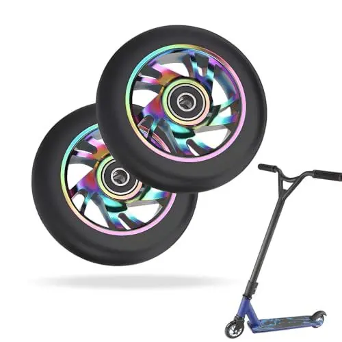 Produktbild: YANGUN Stunt Scooter Rollen, 2 PCS Scooter Ersatzräder 88A mit ABEC-9 Lager Aluminium Speichenkern, Ersatzräder für Stunt Scooter 100mm, Scooter Räder Kompatibel für Meisten Stuntscooter & Kickscooter