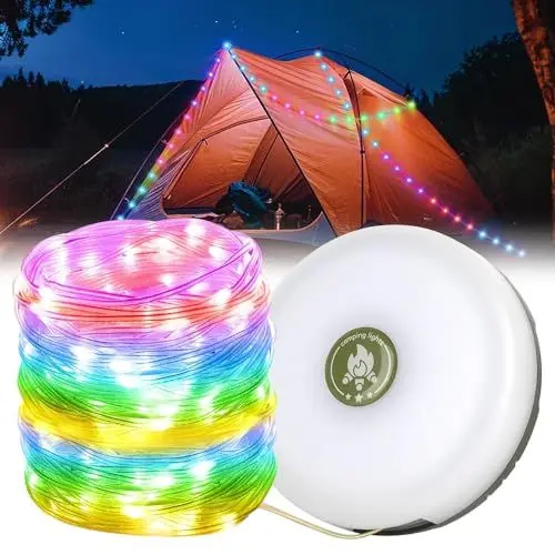 Produktbild: YANGUN Tragbare Camping Lichterkette, Lichterkette Campingleuchte Camping Lichterkette, Campinglampe LED mit 8M Led Lichterkette, USB Wiederaufladbare Outdoor-Lichterkette, Wasserdicht