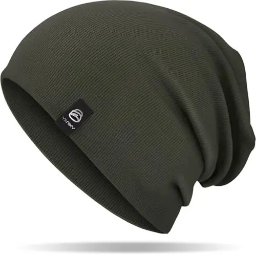 Produktbild: YANIKY Mütze Damen, Leichte Beanie Mütze Herren, Baumwolle Weiche Bequeme Dünne Mütze, Unisex Slouch Beanie Longbeanie für Alle Jahreszeiten (Armeegrün)