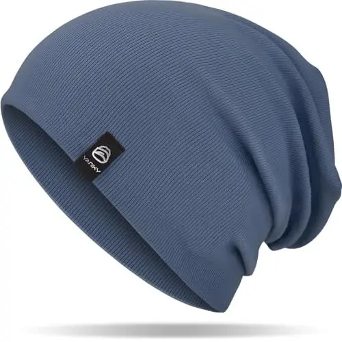 Produktbild: YANIKY Mütze Damen, Leichte Beanie Mütze Herren, Baumwolle Weiche Bequeme Dünne Mütze, Unisex Slouch Beanie Longbeanie für Alle Jahreszeiten (Denim-Blau)