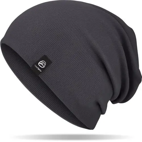 Produktbild: YANIKY Mütze Damen, Leichte Beanie Mütze Herren, Baumwolle Weiche Bequeme Dünne Mütze, Unisex Slouch Beanie Longbeanie für Alle Jahreszeiten (Dunkelgrau)