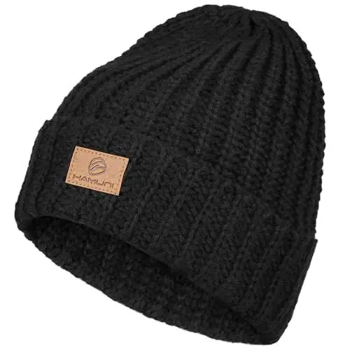 Produktbild: YANIKY Mütze Damen Strickmütze Herren Warme Winter Mütze Unisex Weiche Slouch Beanie Mütze Grobstrick Wintermützen Perfekt für die kalte Jahreszeit im Herbst und Winter (Schwarz)