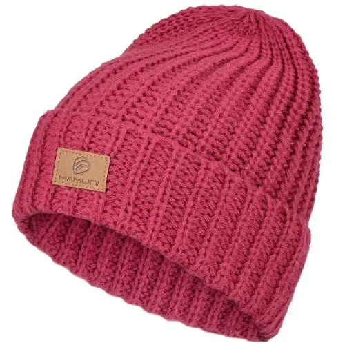 Produktbild: YANIKY Mütze Damen Strickmütze Herren Warme Winter Mütze Unisex Weiche Slouch Beanie Mütze Grobstrick Wintermützen Perfekt für die kalte Jahreszeit im Herbst und Winter (Weinrot)