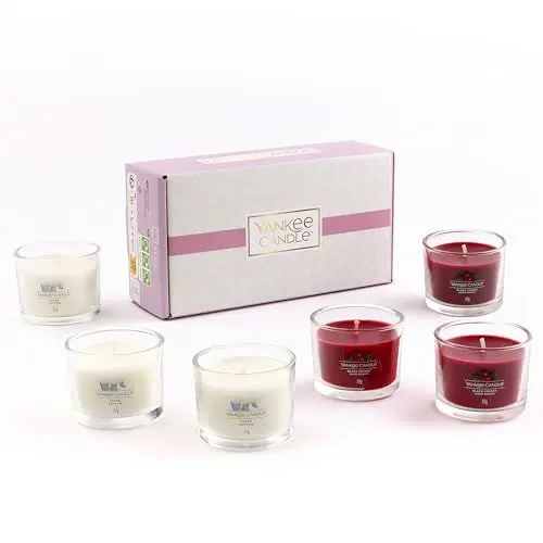 Produktbild: Yankee Candle Duftkerzen-Geschenkset Gefüllte Votivduftkerzen in Black Cherry & Clean Cotton Sojawachsmischung 6 Stück Perfekte Geschenke für Frauen