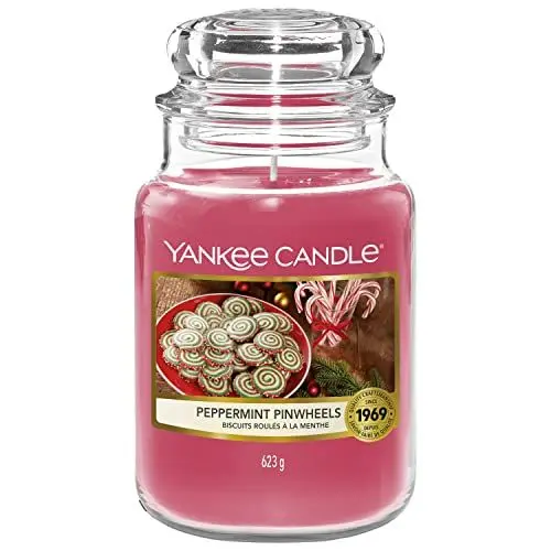 Produktbild: Yankee Candle Duftkerze | Große Peppermint Pinwheels Duftkerze im Glas | Snow Globe Wonderland Kollektion | Brenndauer: bis zu 150 Stunden