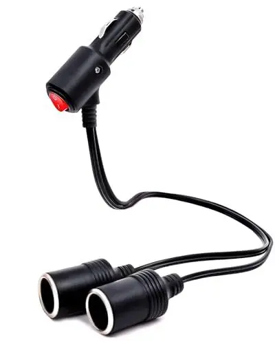 Produktbild: YANTU 120 W/10 A Zigarettenanzünder-Splitter mit unabhängigem Schalter, 20-Zoll-Verlängerungskabel, 12-V-Steckdose, 2-Wege-Y-Adapter und zwei Ladeanschlüssen für vielseitige Nutzung