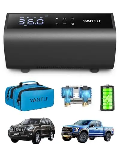 Produktbild: YANTU Akku-Reifenfüller, tragbare Luftkompressor-Luftpumpe für Autoreifen, batteriebetriebene Reifenpumpe, Doppelzylinder-2-faches Aufpumpen, Reifendruckmesser mit 8,3-Zoll-Digitalbildschirm (Schwarz)