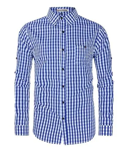 Produktbild: YAOBAOLE Baumwolle Langarm Oktoberfesthemd Herren Trachtenhemd Dunkelblau 3XL