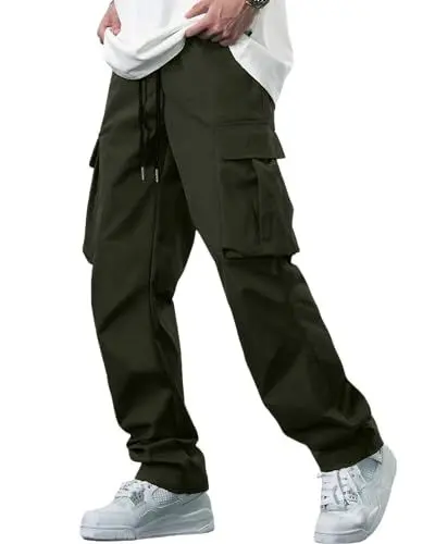 Produktbild: YAOBAOLE Cargo Hosen Männer Lang Herren Cargohose Baumwolle Cargo Hose Herren Elastische Taille Hose mit Taschen Armeegrün 2XL