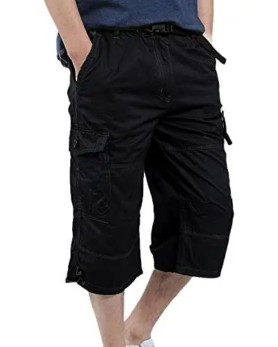 Produktbild: YAOBAOLE Cargohose Herren mit Gummizug Freizeithose Sommer Dreiviertel Cargo Shorts Bundeswehr Hose Männer Capri Pants Schwarz XL