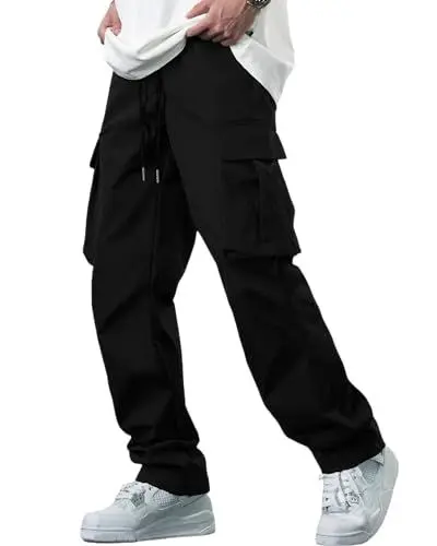 Produktbild: YAOBAOLE Chino Hose Herren Cargo Hose Jogginghose Herren Baumwolle Cargohose Casual mit Kordelzug Sweatpants Herren Schwarz XL