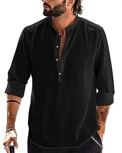 Produktbild: YAOBAOLE Hemd Herren Langarm Regular für Anzug, Business, Freizeit, Hochzeit,Strand Schwarz 3XL