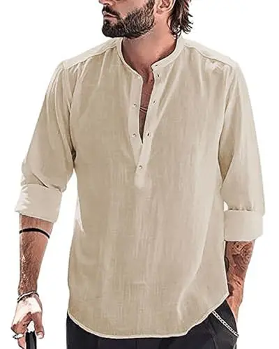 Produktbild: YAOBAOLE Henley Hemd Herren Langarm Herren Business Hemd Fit Anzug, Business, Freizeit, Hochzeit,Strand Khaki 3XL