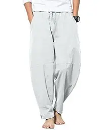 Produktbild: YAOBAOLE Herren Hosen Baumwoll Leinenhose Sommer Strandhose Kordelzug Yoga Hose Herren Hellgrau L