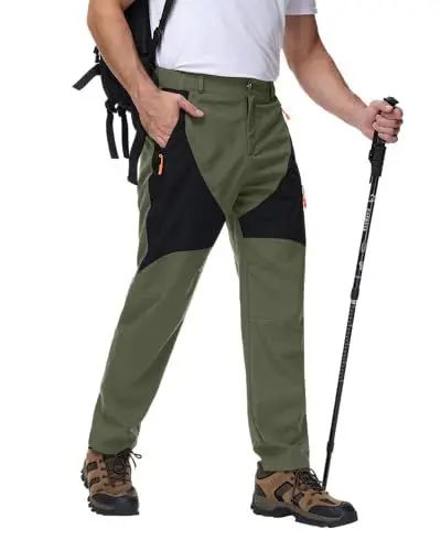 Produktbild: YAOBAOLE Herren Wanderhose Freizeithose Herren Lang Zip Off Atmungsaktiv Wasserdicht Softshellhose mit Taschen Regular Fit Armeegrün L