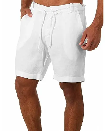 Produktbild: YAOBAOLE Leinen Shorts Herren Kurze Sommer Hosen Herren kurz Leinen Shorts Herren Universal Fit Weiß L
