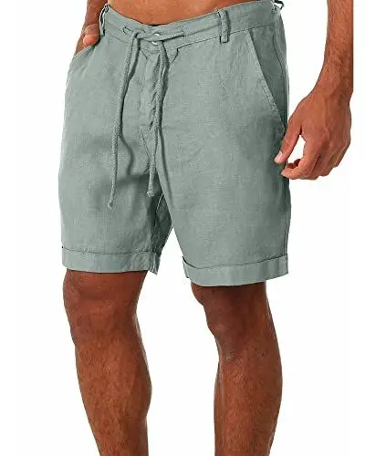 Produktbild: YAOBAOLE Herren Leinen Shorts Lässige Leinen Shorts für Herren, Bequeme und atmungsaktive Sommerhosen, Olivgrün M