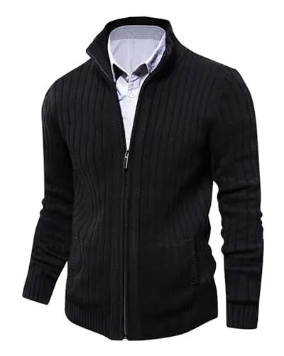 Produktbild: YAOBAOLE Strickjacken für Herren Strickjacke Herren Mit Stehkragen Und Reißverschluss Winter Schwarz L