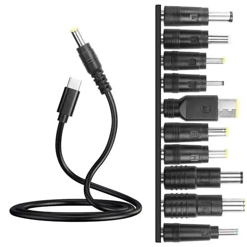 Produktbild: YAODHAOD USB C zu DC Adapter, Fass PD Trigger Kabel mit 10 Connector Tips, USB zu DC Stromkabel, Geeignet für die Stromversorgung mehrerer DC-Geräte aus PD-Stromquellen (black, 1.5M + 10 DC Stecker)