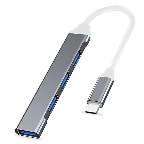 Produktbild: YAODHAOD USB Verteiler Mini USB C Hub Erweiterungen, 4 Anschlüsse, 3.0*1/2.0*3, 5 Gbit/s USB Port Splitter, ultradünner USB Daten Hub, tragbar für MacBook Pro Air HP XPS und mehr USB Geräte (Grau C)