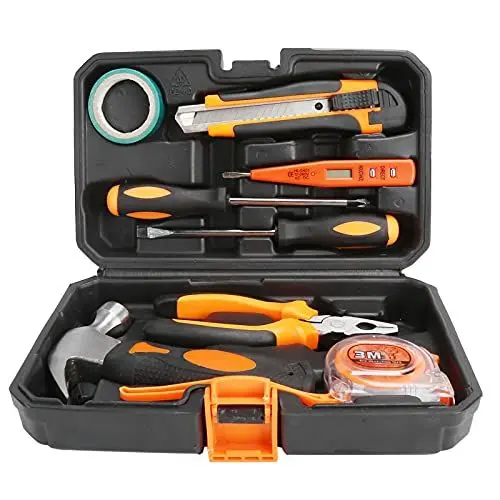 Produktbild: YAOGOHUA 9-teiliges Set Heimwerker-Reparatur-Werkzeugset mit Box, Schraubendreher, Drahtzange, Hammer, Allzweckmesser-Set