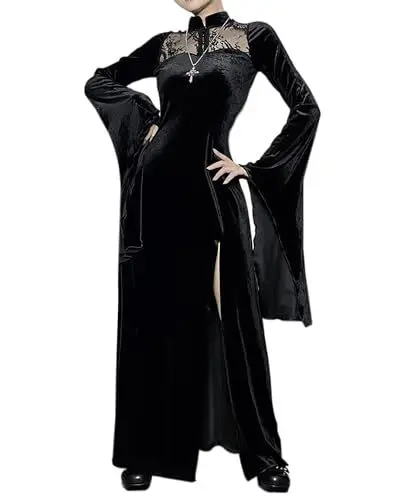 Produktbild: YAOHUOLE Halloween Kostüm Damen Gruselig Schwarzes Kleid Halloween Kleid Halloween Vampir Kostüm Damen Schwarze S