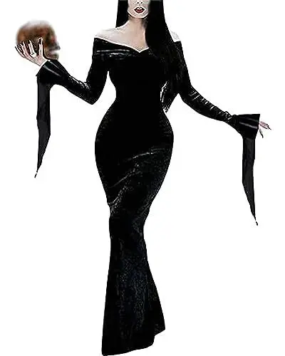 Produktbild: YAOHUOLE Halloween Kostüm Damen Damen Lang Kleid Herbst Winter Maxi Zurück Split Abend Rückenfrei Party Kleid Damen Schwarz XL