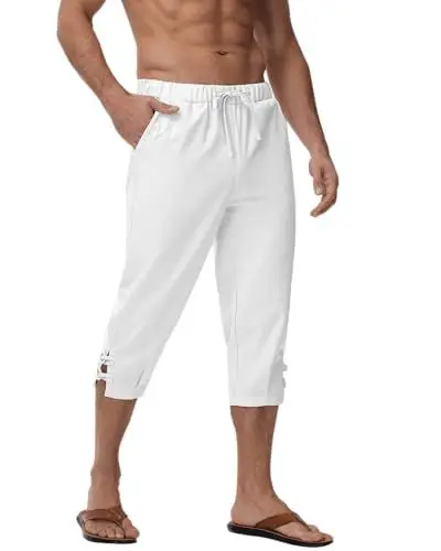 Produktbild: YAOHUOLE Herren Leinen Bermuda Shorts Weiß L