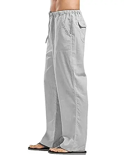 Produktbild: YAOHUOLE Lässige Herren Baumwoll Leinen-Hose Klassische Leinen Freizeithose Herren Grau XL