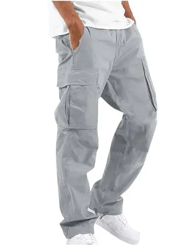 Produktbild: YAOHUOLE Herren Leinenhose Lang Regular Fit Rangerhose Herren Lang Herren Hosen Loose Fit Grau L