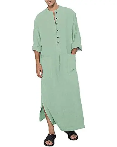 Produktbild: YAOHUOLE Kaftan Herren Lang Minzgrün Langarm Leinen M