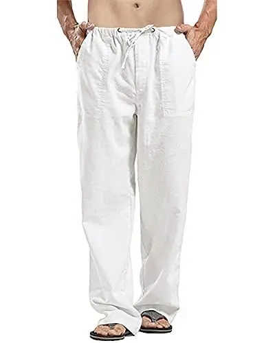 Produktbild: YAOHUOLE Leinen Freizeithose Herren Strandhose Herren Lang Weiß XL